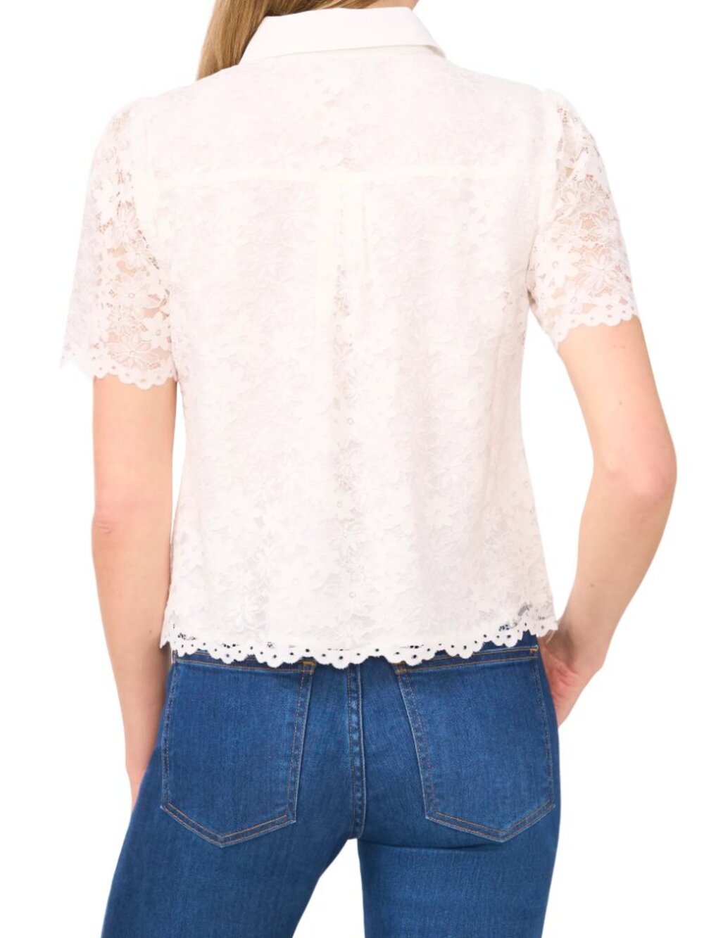 NWT CeCe Floral Lace Short Sleeve Button-Up Shirt White Sz M from Nordstrom NEW! - Picture 2 of 10